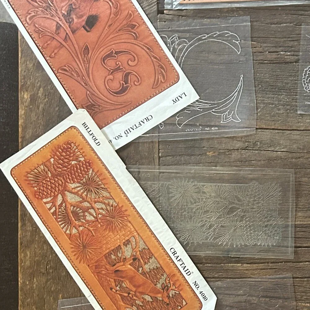 Lot of 6 Vintage Craftaid Leather Billfold Patterns Templates Woodland Western - Picture 8 of 9